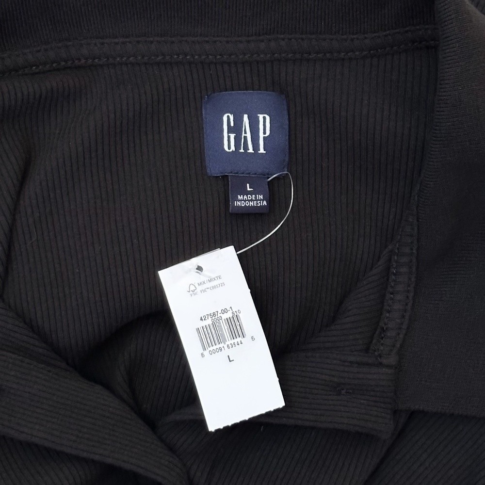 Gap Black Button Down Midi Shirt Dress – Long Sleeve, Collared, Ribbed Knit - Picture 9 of 10
